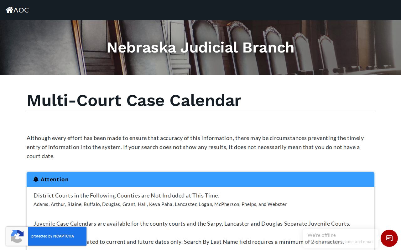 Thurston County court dates Nebraska Calendar search controls