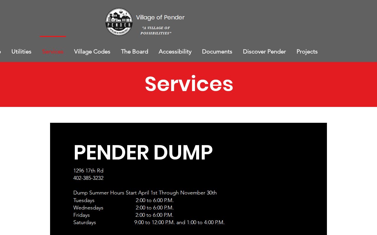 Thurston County Pender court docket routing through the Pender village services contact page