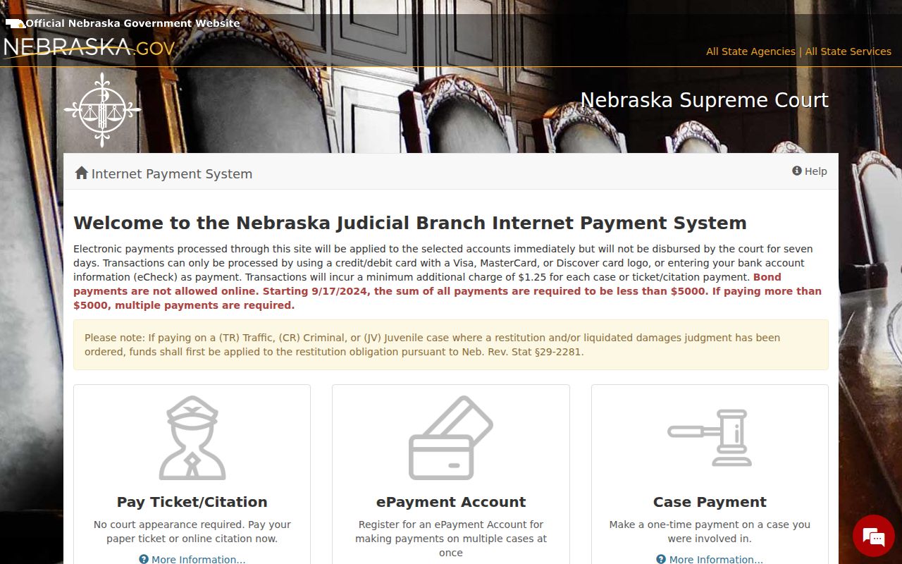 Thurston County traffic tickets Nebraska court payment portal