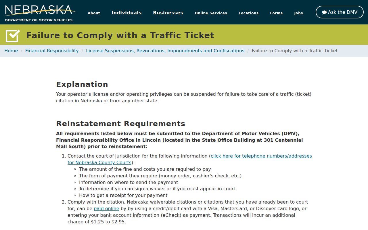 Thurston County Walthill court docket distinction between court compliance and the separate DMV record